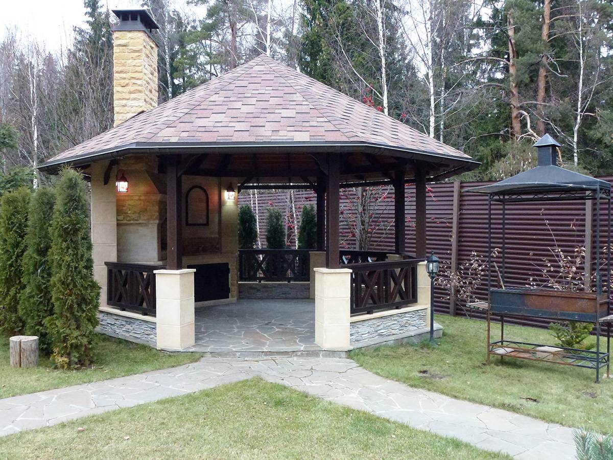 Беседка с мангалом и барбекю (с печкой). проекты красивых беседок-барбекюшниц с фото
