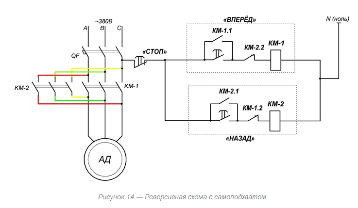 Схема подключения двигателя с реверсом