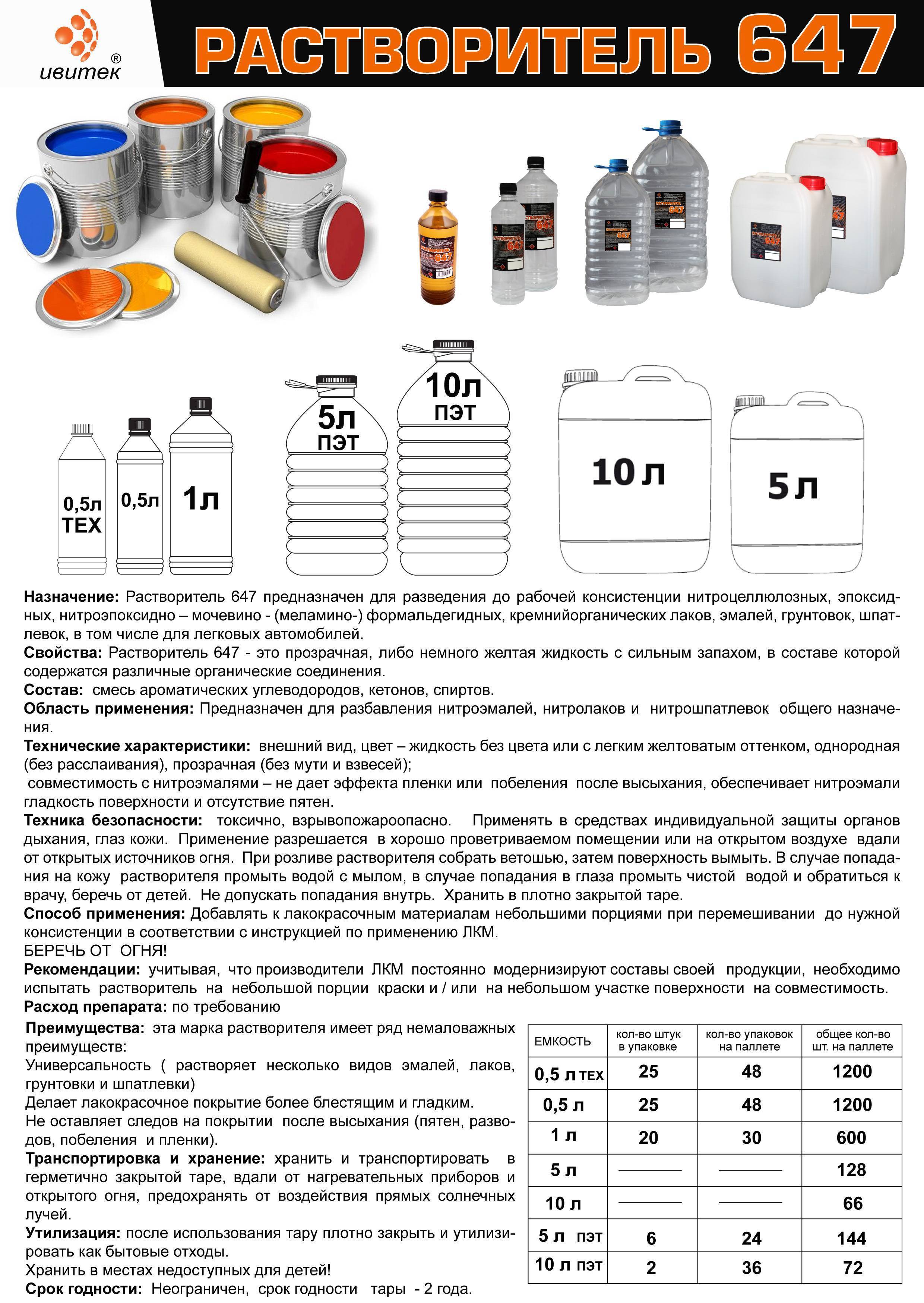 Растворители 646, 647, р 4, технические характеристики, разница между ними