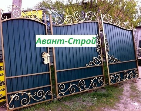 Ворота из профнастила (профлиста) с элементами ковки: фото кованых калиток