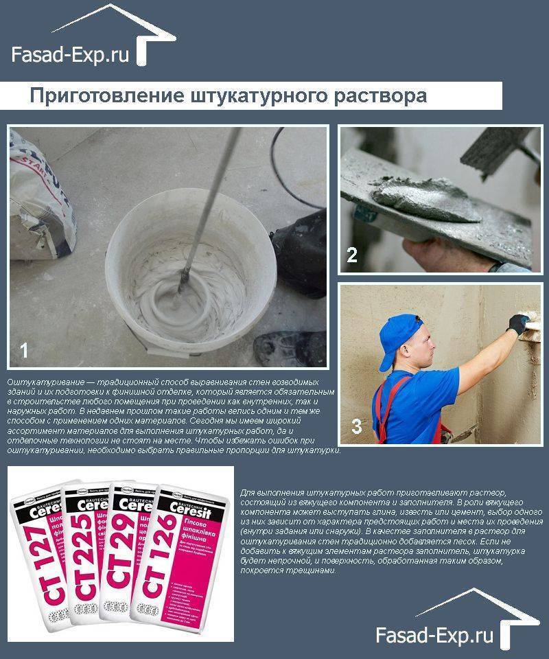 Состав штукатурки: перемешивание компонентов, пропорции, виды растворов, как замесить