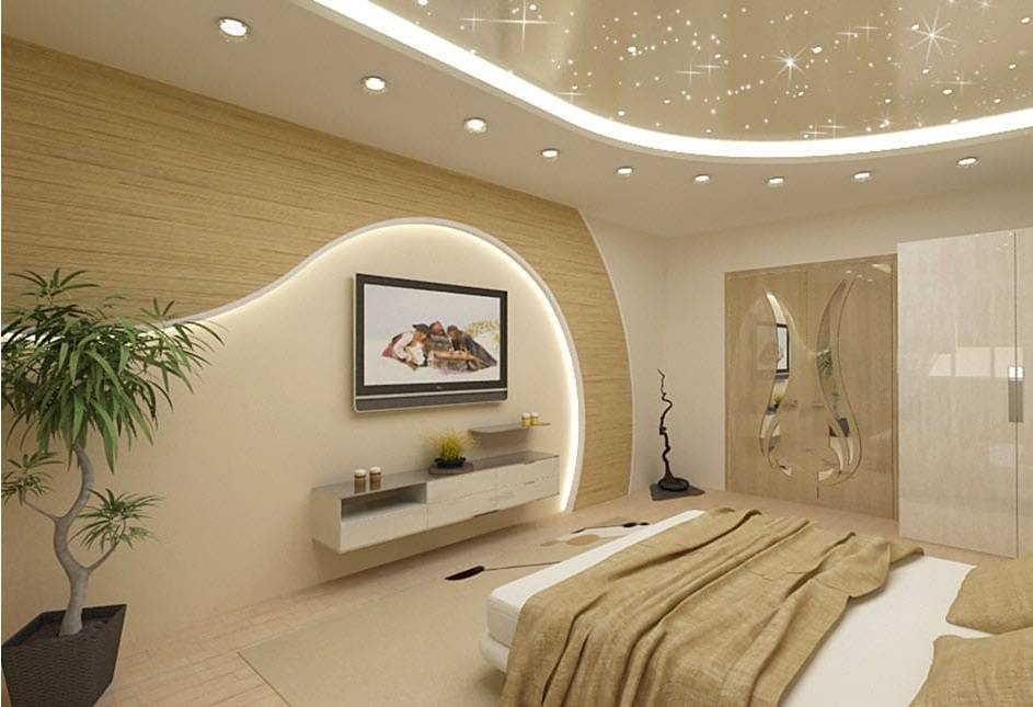 Потолки из гипсокартона в спальне - фото дизйана интерьеров