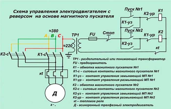 Реверсивная схема подключения электродвигателя