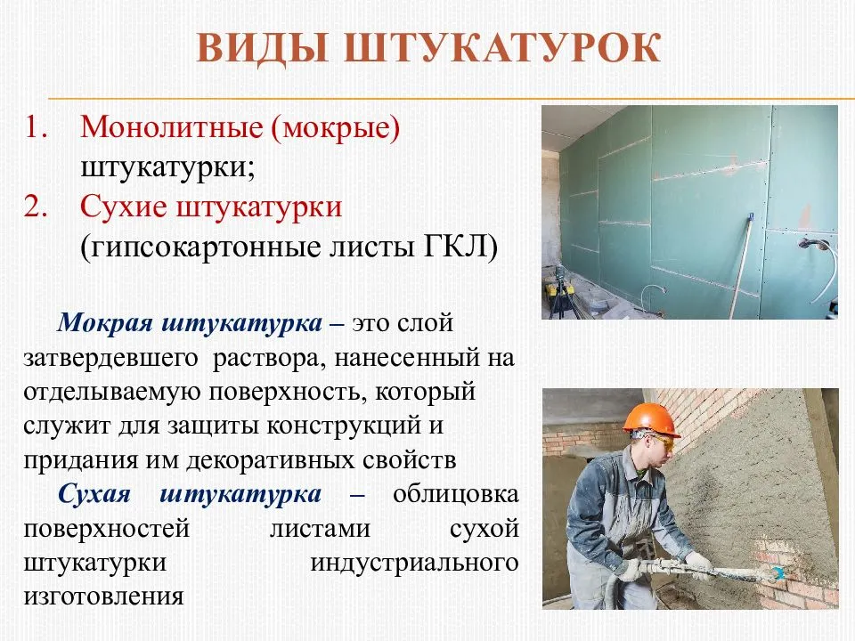 Штукатурка для внутренних работ: виды, характеристика